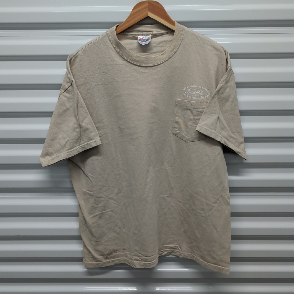 Hanes Beefy-T XL Mens Tan The Beach Club Gulf Shores Pocket T-Shirt Cotton Heavy